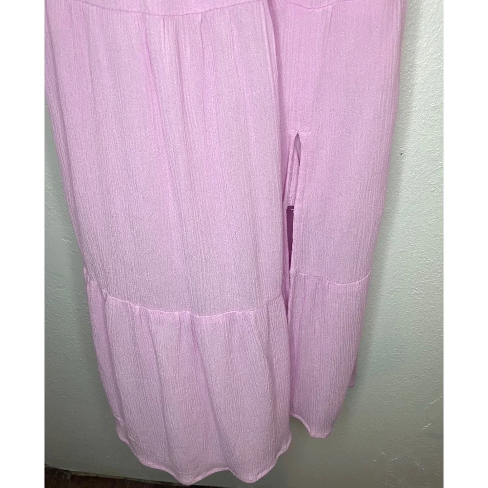 Abercrombie & Fitch Maxi Dress Women XS Pink Smocked Puff Sleeve Slit Boho